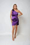 Show Stopper Satin One Shoulder MIni Dress - Purple