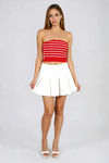 Act Cute Strapless Stripe Crop Top - Red