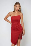 Bejeweled Rhinestone Strapless Midi Dress - Red