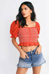 Lost + Wander Bloody Mary Red Smocked Top