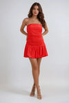 Cute Code Strapless Bubble Hem Mini Dress - Red