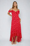 Fresh Feel Floral Off Shoulder Maxi Dress - Red