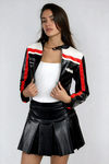 Game Day Cropped Leather Jacket - Red