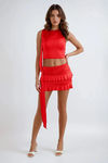 Hello Gorgeous Bow Shoulder Top and Mini Skirt Set - Red