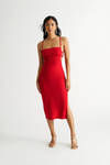 Katie Red Lace-Up Slit Bodycon Midi Dress