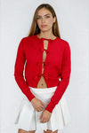 Light Snuggle Long Sleeve Bow Cardigan - Red