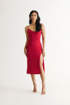 Soft Impressions Red V-Neck Slit Midi Dress