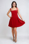 Sweet Embrace Square Neck A-line Mini Dress - Red
