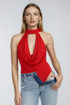 The Showstopper Cowl Halter Bodysuit - Red