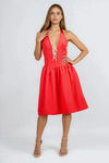 The Showstopper Plunging Bow Midi Dress - Red