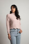 Extra Passion Rose Ribbed Mock Neck Scallop Hem Sweater