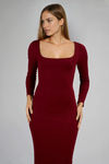 Easy Comfort Ribbed Square Neck Midi Dress - Rouge