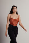 See The Future Rust Satin Cowl Neck Scarf Crop Top