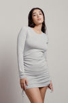 Girl Bye Sage Side Ruched Long Sleeve Bodycon Dress