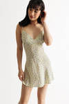 Rosario Sage Floral Skater Cut Out Mini Dress