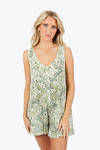 Brynlee Seagrass Floral U Neck Sleeveless Button Front Romper 