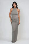 Glamour Rush Metallic Halter Maxi Dress - Silver