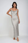 Tempt Me Cowl Sequin Midi Dress - Silver Multi