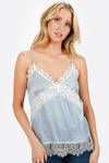 Aiyana Sky Blue Satin Camisole With Lace