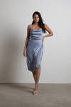 Maddy Satin Slit Midi Dress - Slate