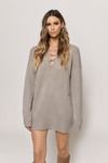 Never Forget You Taupe Lace Up Sweater Dress