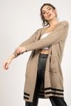Snuggle Party Taupe Long Line Cardigan