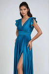Twilight Muse Satin Pleated Maxi Dress - Teal