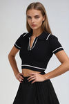 Play It Sweet Collared Crop Top - White/Black
