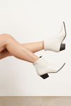 Regan White Croc Zippered Pointed Block Heel Boots