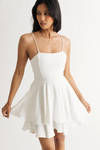 Darlene White Layered Flare Skater Dress