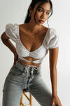 Fake Love White Puff Sleeve Double Tie Crop Top