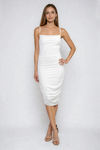 Flirt Alert Ruched Bodycon Midi Dress - White