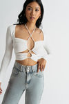 Give Me All Your White Love Lace-Up Crop Top