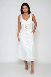 Got The Edge Belted Button Midi Dress - White