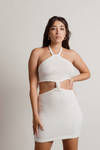 Just The Thing White Halter Knot Cutout Bodycon Mini Dress