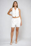 Make Them Wonder Tweed Vest Top and Short Set - White