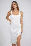 Play My Game Slit Bodycon Midi Dress - White
