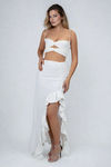 Prime Look Asymmetric Ruffle Maxi Skirt - White