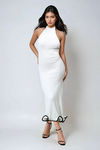 Slay in Silence Halter Ribbed Midi Dress - White