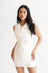 Talk To Me Nice Collared Bodycon Mini Dress - White Taupe Multi