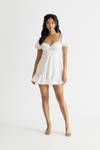 You Know It White Puff Sleeve Skater Dress