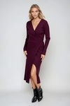 Bordeaux Allure Wrap Slit Midi Dress - Wine