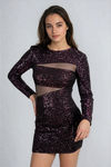 Cosmic Dusk Sequin Cutout Mini Dress - Wine