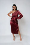 Ever Mine Satin One Shoulder Midi Dress - Wine
