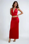 Flirty on Repeat Plunge Crop Top and Maxi Skirt Set - Wine