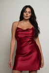 Light Up The Night Satin Cross Back Mini Dress - Wine