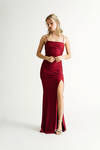 Time To Go Wine Ruched Slit Maxi Dress