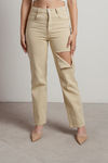 Back Off Beige Straight Leg Square Cut Out Jeans