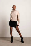 Corinne Beige Turtle Neck Cable Knit Sweater