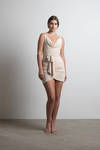 Kimmy Beige Cowl Neck Bodycon Mini Dress